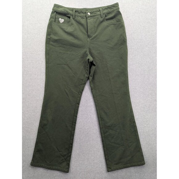 Quacker Factory Jeans Womens 10 Olive DreamJeannes Stretch Rhinestone Heart - Picture 1 of 14